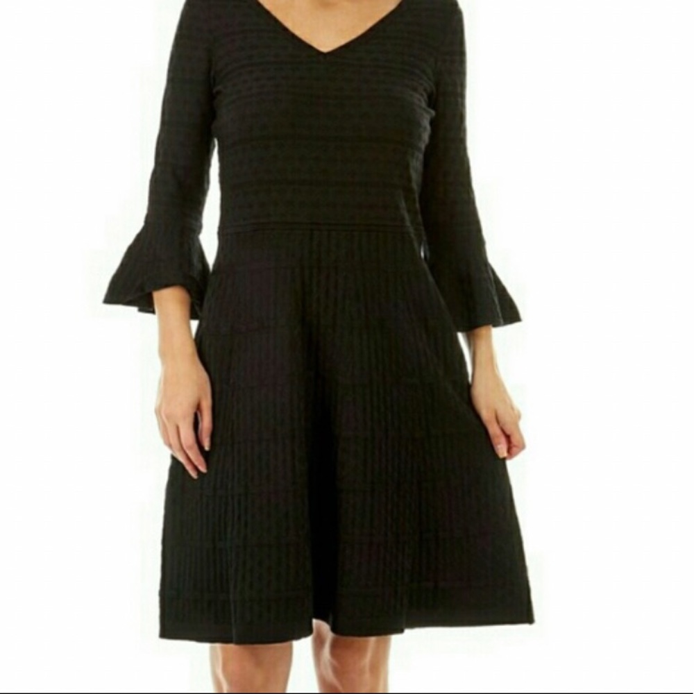 Gabby Skye Dress Women’s L Black Sweater Fit & Flare Midi Bell Sleeve
